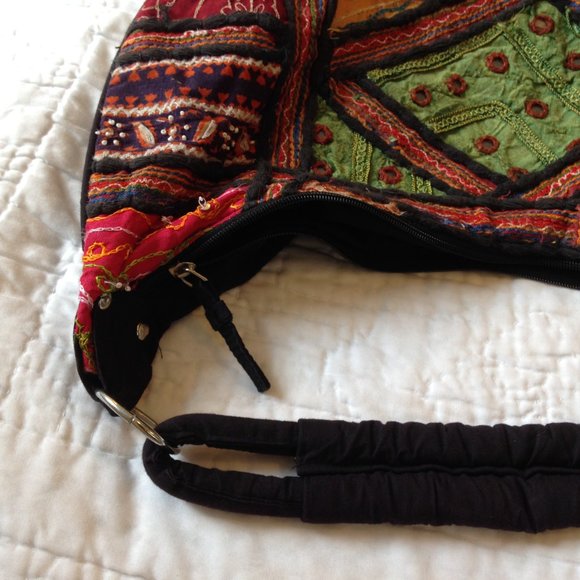 Patchwork Beaded Purse from India Black Hobo Bag - Picture 6 of 6